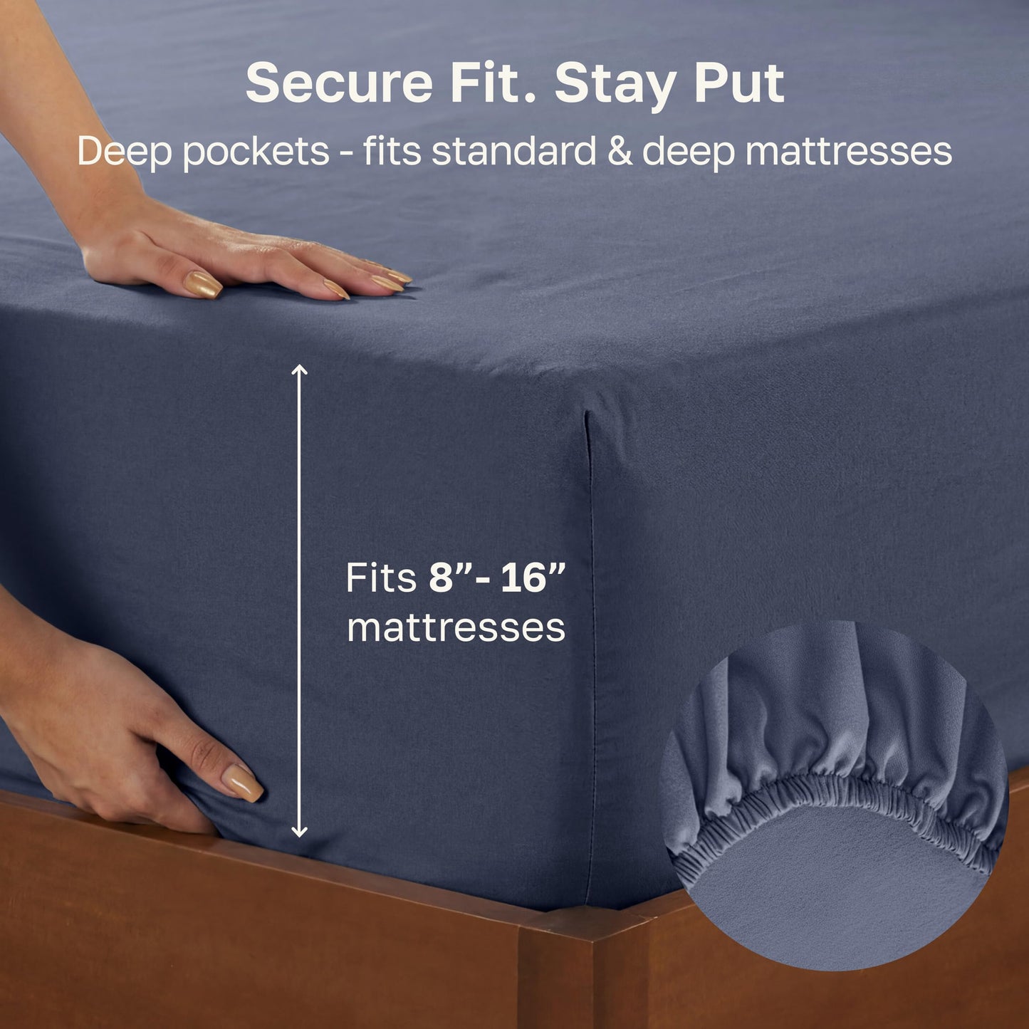 California Design Den King Size Cotton Fitted Sheet, Deep Pocket 400 Thread Count 100% Cotton Sateen, No Pop-Off Elastic, Durable Fitted Sheet Only (King, Indigo Dusty Blue)