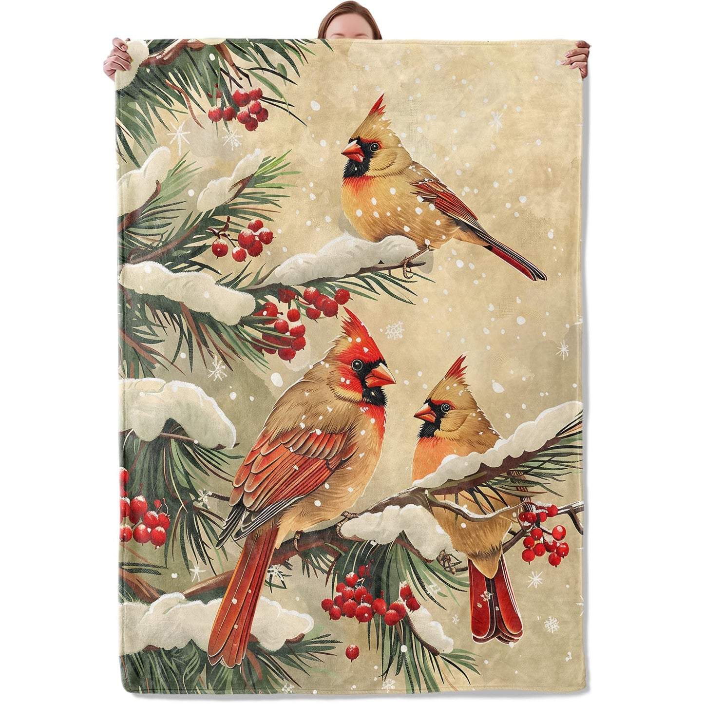 Cardinal Birds Blanket Gifts for Women Adults, Soft Warm Lightweight Flannel Throw Blankets for Camping Bedroom Living Room Home Sofa Travel Decor 50" x 60"