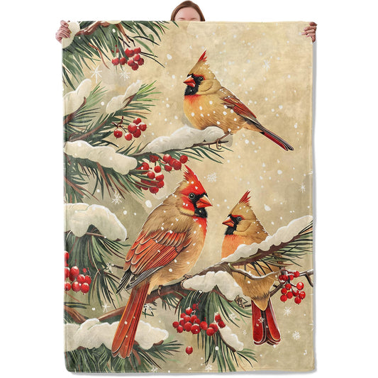 Cardinal Birds Blanket Gifts for Women Adults, Soft Warm Lightweight Flannel Throw Blankets for Camping Bedroom Living Room Home Sofa Travel Decor 50" x 60"