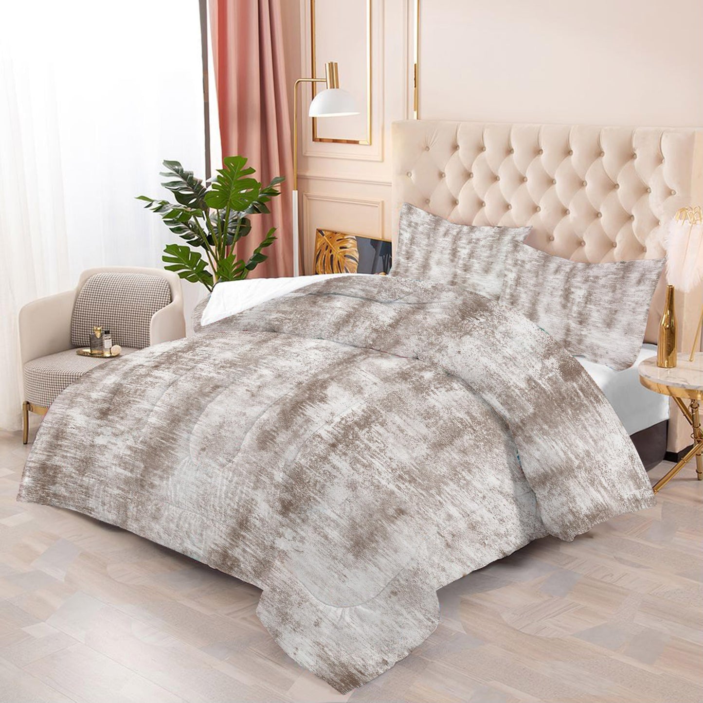 EDGZKO Brown Abstract Bedding Set King Size Taupe Tie Dye Comforter Set Luxury Neutral Modern Soft Lightweight Quilt Bed Sets for Teens Adults Room Decor, 1 Comforter 2 Pillowcases