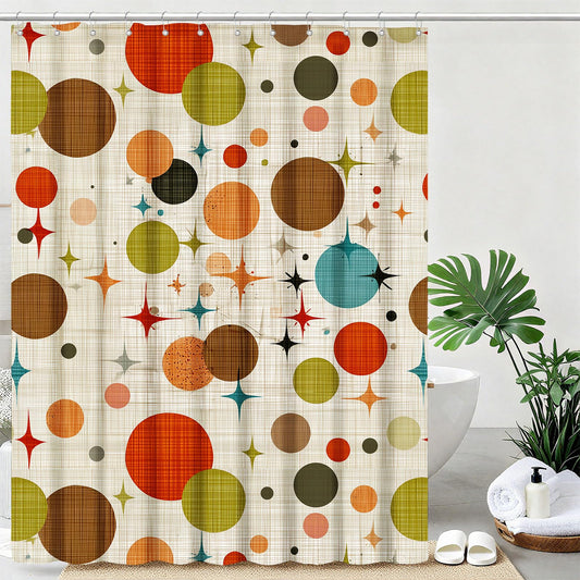 mutakin Mid Century Modern Shower Curtain Abstract Geometric Art Shower Curtains for Bathroom Waterproof Fabric Bath Curtain Decor with Hooks
