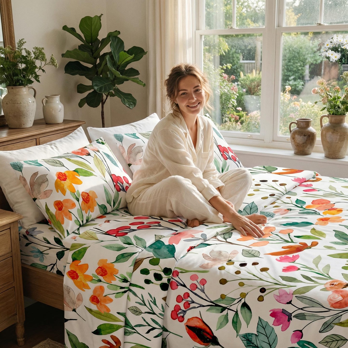 YIYEA Floral Sheets Queen Size, Premium Double Brushed Microfiber Bed Sheet Set for All Season, Soft Breathable, 16" Deep Pocket, Shrinkage and Fade Resistant, 4PC, Queen