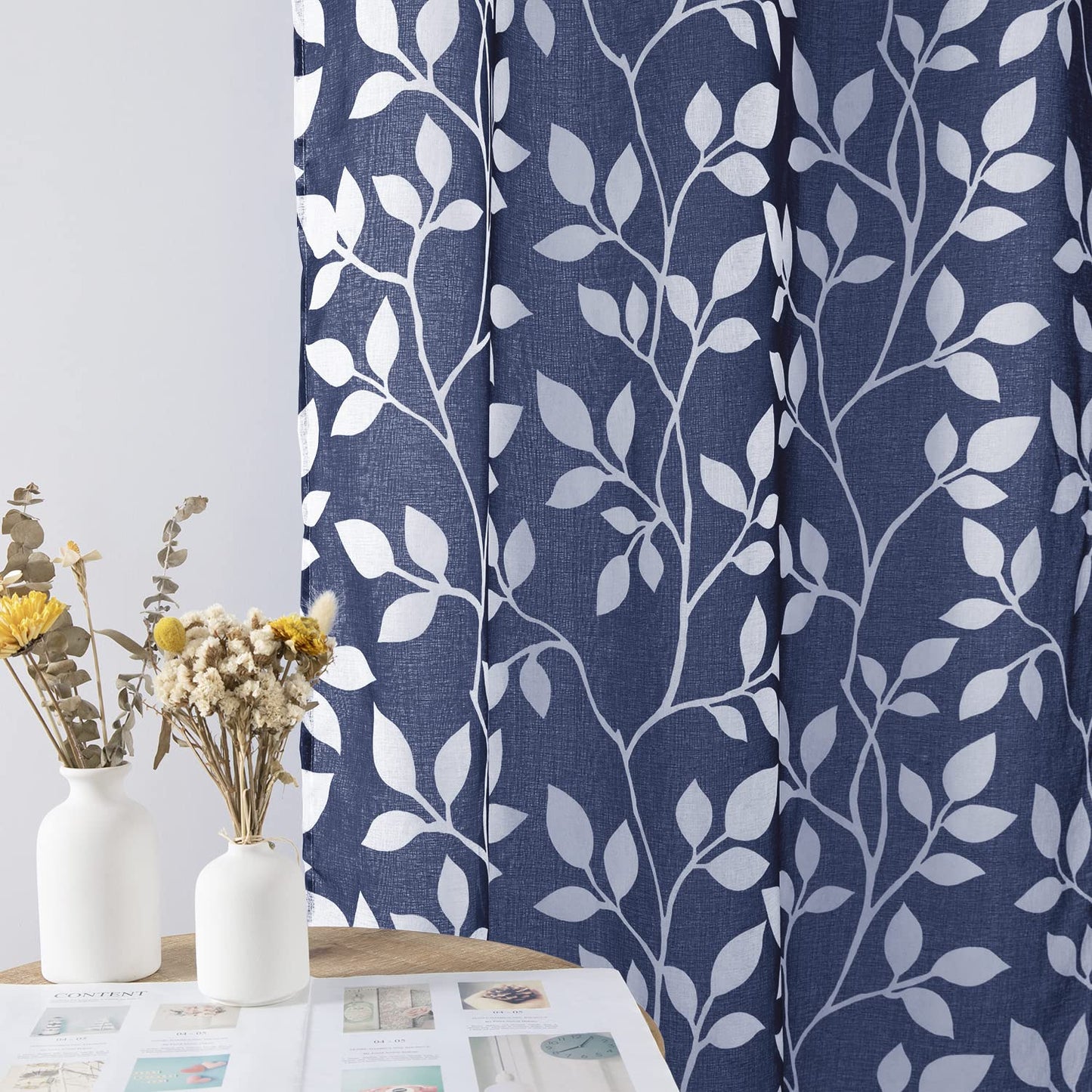 XTMYI Bathroom Curtains Window Short,Small Window Curtains Treatments for Kitchen,36 Inch Length,Navy Blue and White