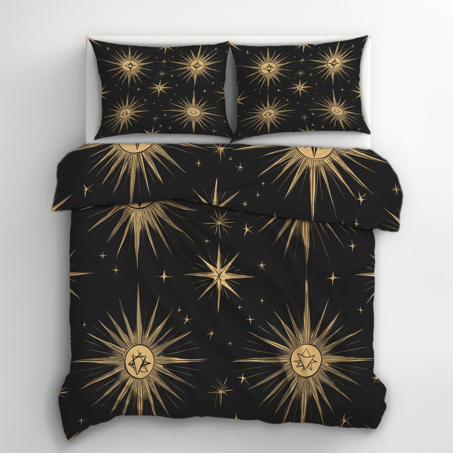 zcwl Mid Century Duvet Cover Queen Size | Black Gold Retro Bedding Set | 3 Piece | Soft Microfiber Patterned Comforter Cover with Zipper Ties & 2 Pillowcases | Geometric Abstract Bedroom Decor