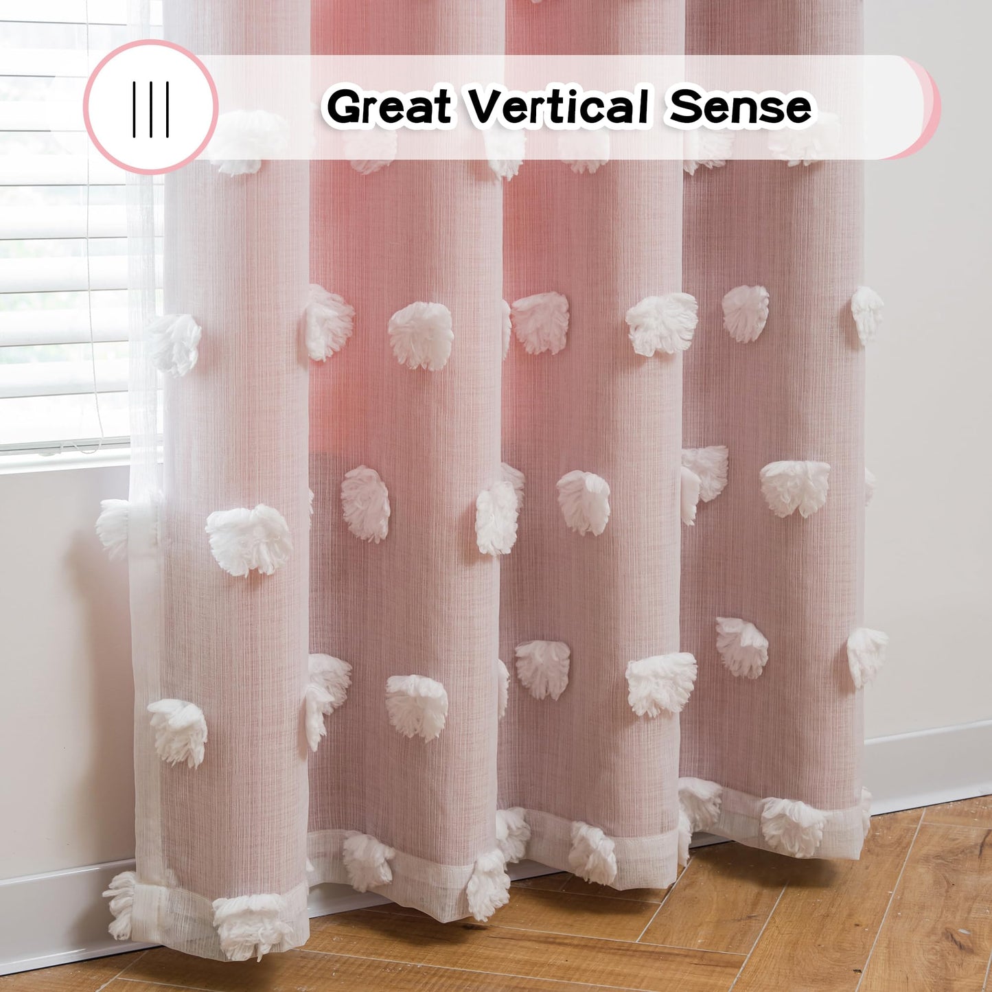 MYSKY HOME Pink Curtains for Girls Bedroom 84 Inches Long Blackout Nursery Curtains Double Layer Pom Pom Sheer Overlay Kids Toddler Room Decor Grommet Privacy Room Darkening Window Drapes 52 x 84 Inch