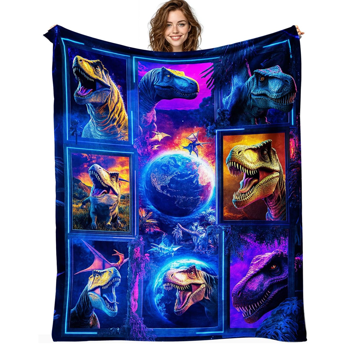 Dinosaur Blanket Dinosaur Fleece Throw Blanket Super Soft Fuzzy Plush Cozy Warm Dinosaurs Decor Stuffed Bedding Blankets Gift for Boys Girls Men Women Kids & Adult 50"x40"