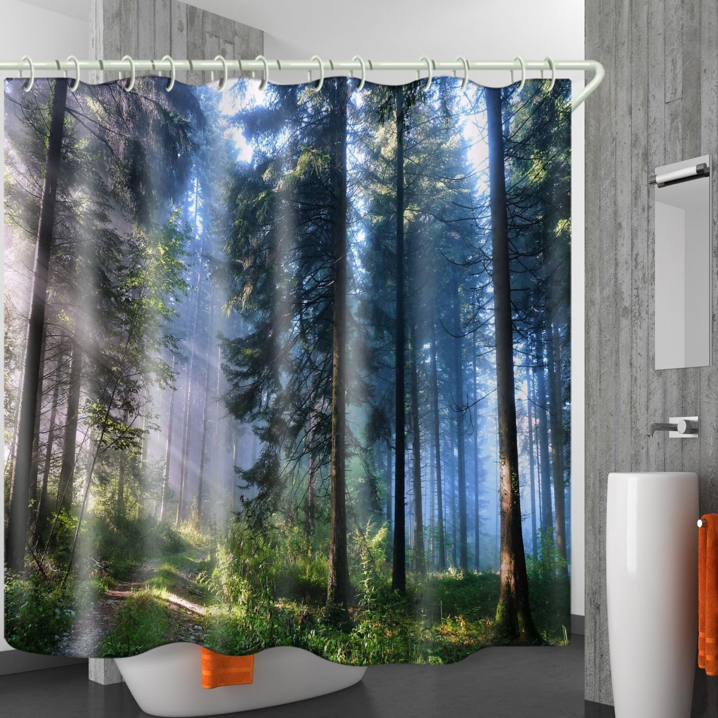 LYFANS Bathroom is Equipped with Mist Sunshine Forest 3D Shower Curtains, Deluxe Bathtub Standard Waterproof Shower Curtains, 12 White Hooks,59x71 Inch Washable Fabric Shower Curtain.