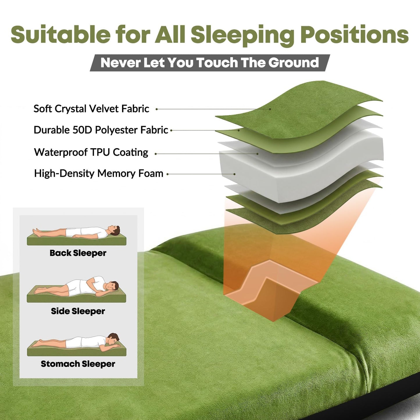 Self Inflating Sleeping Pad with Electric Pump, 4" Ultra-Thick Memory Foam Camping Pad,9.5 R-Value 4 Season Camping Mattress Pad with Removable Cover, Camping Essentials Gear for Tent Travel Car