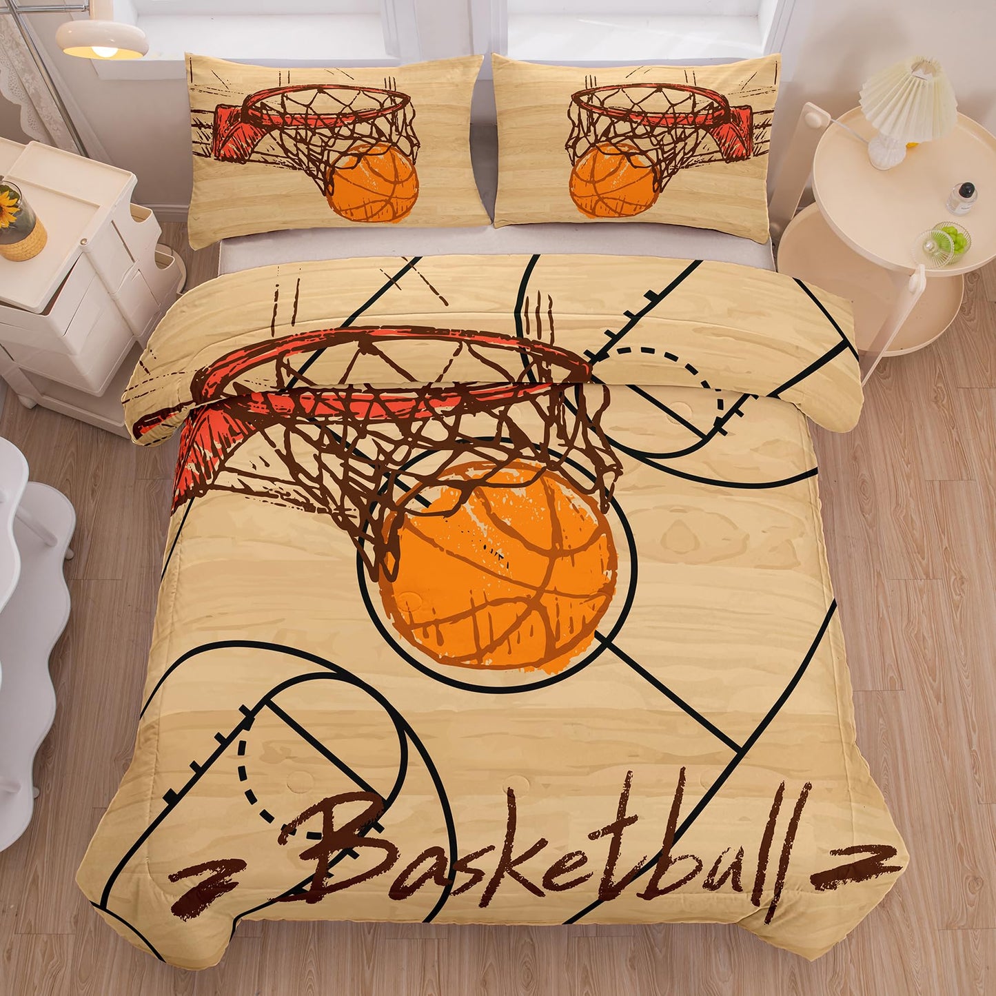 Peopleareok Basketball Comforter Set Twin (68x86 Inch), 3D Printed Basketball Theme Comforter, 2 Pieces Soft Microfiber Bedding Set for Boys Kids with 1 Pillowcase