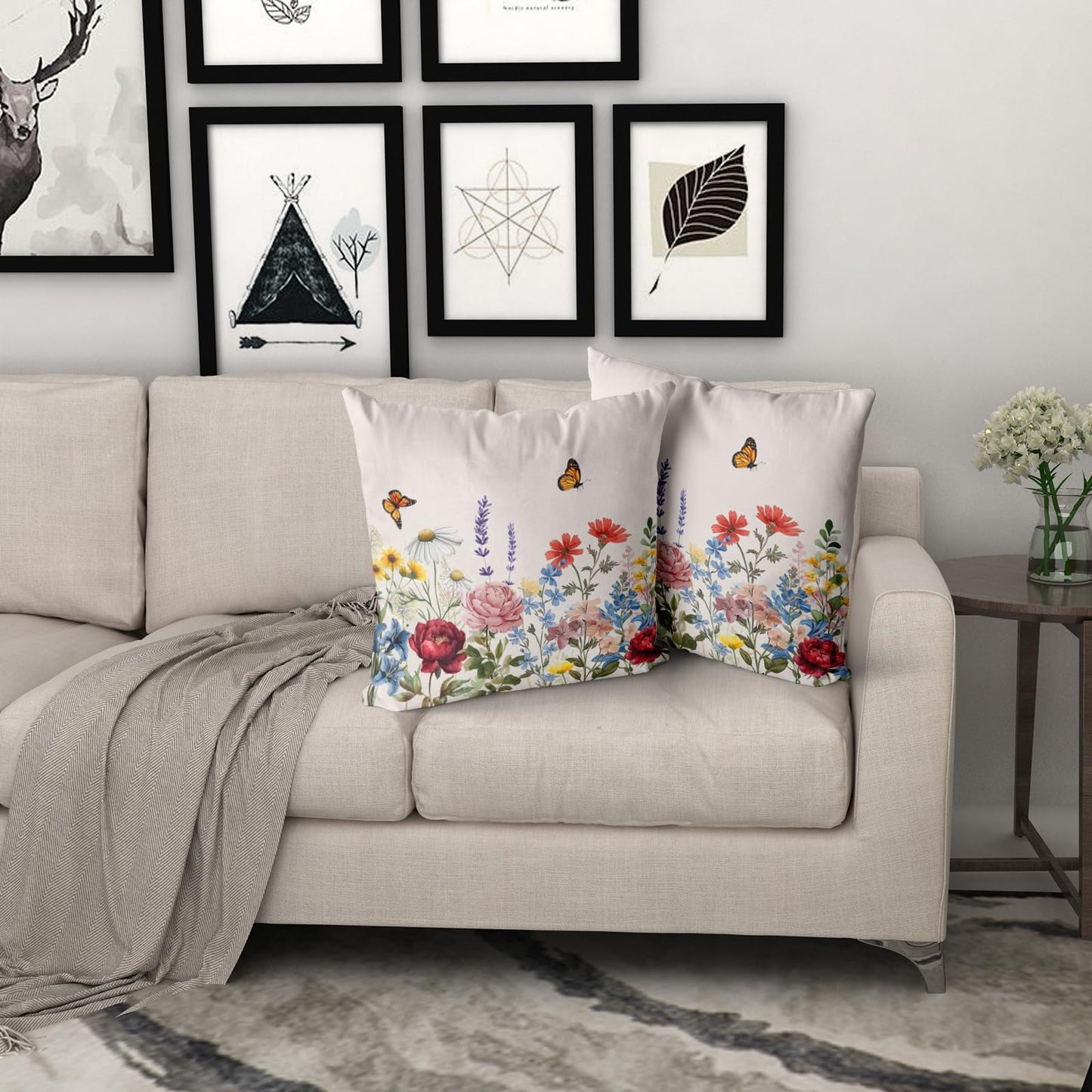 Giwawa Spring Pillow Covers 18x18 Inch Set of 2 Summer Wild Flower Throw Pillow Case Seasonal Floral Decorative Square Farmhouse Cushion Covers for Home Sofa Bed Couch