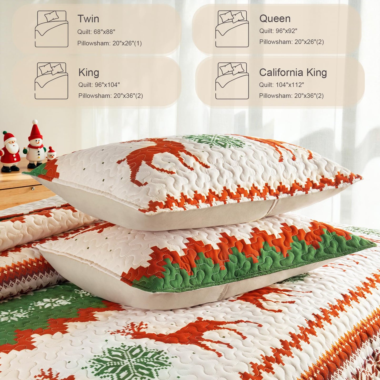 Whale Flotilla Christmas Quilt King Size, Soft Boho Floral Bedspreads for Bed Reversible Lightweight King Quilt Bedding Set Coverlets with 2 Pillow Shams for All Seasons, Happy Snowflake