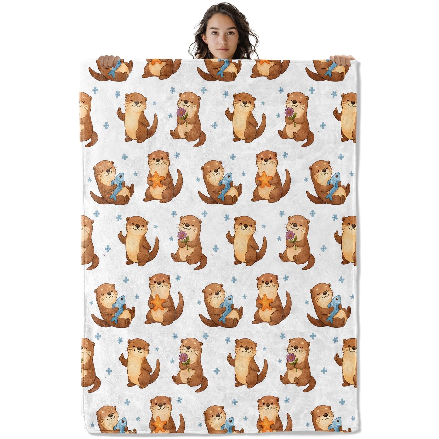 Cute Otter Blanket, 60 x 50 Inch Flannel Playful Otters Adorable Animal Throw Blanket, Gifts for Women Girls Boys Adults Kids, Lightweight Cozy Warm Blankets for Sofa Travel Home Decor