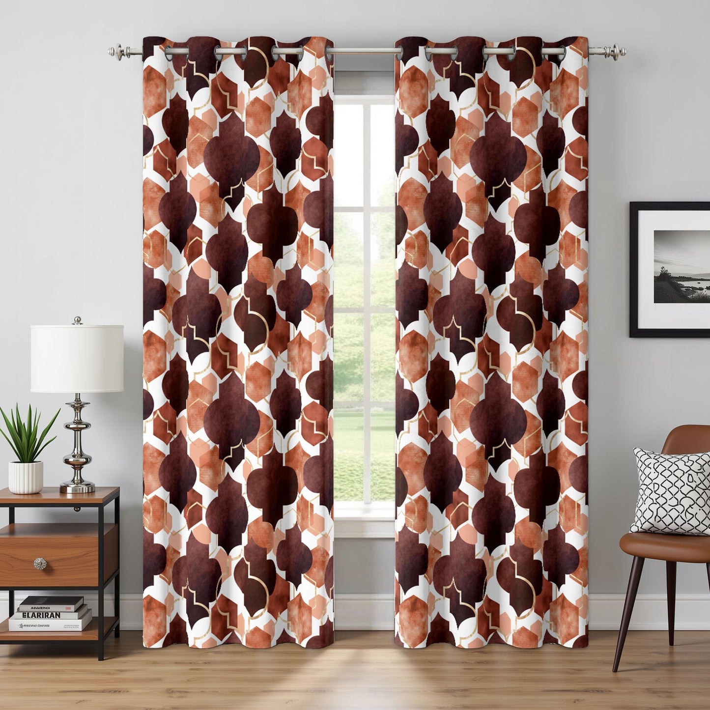 Tyrot Brown Moroccan 100% Blackout Curtains for Bedroom Abstract Geometric Black Out Curtains 96 inch Long 2 Panels Set Window Drapes Thermal Room Darkening Curtains for Living Room, 52Wx96L