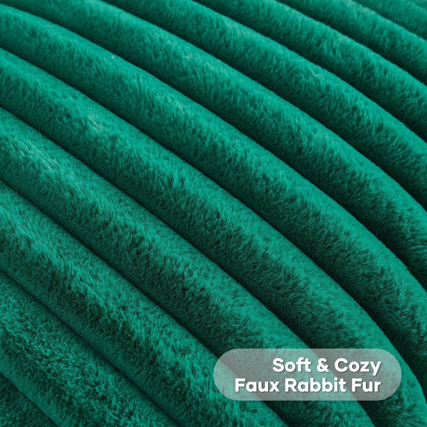 FUTEI Pack of 2 Fluffy Faux Fur Throw Pillow Covers 18x18 Inch Elegant Striped Textured Decorative Cushion Cases Modern Accent Pillow for Couch Bed Living Room, Emerald Green