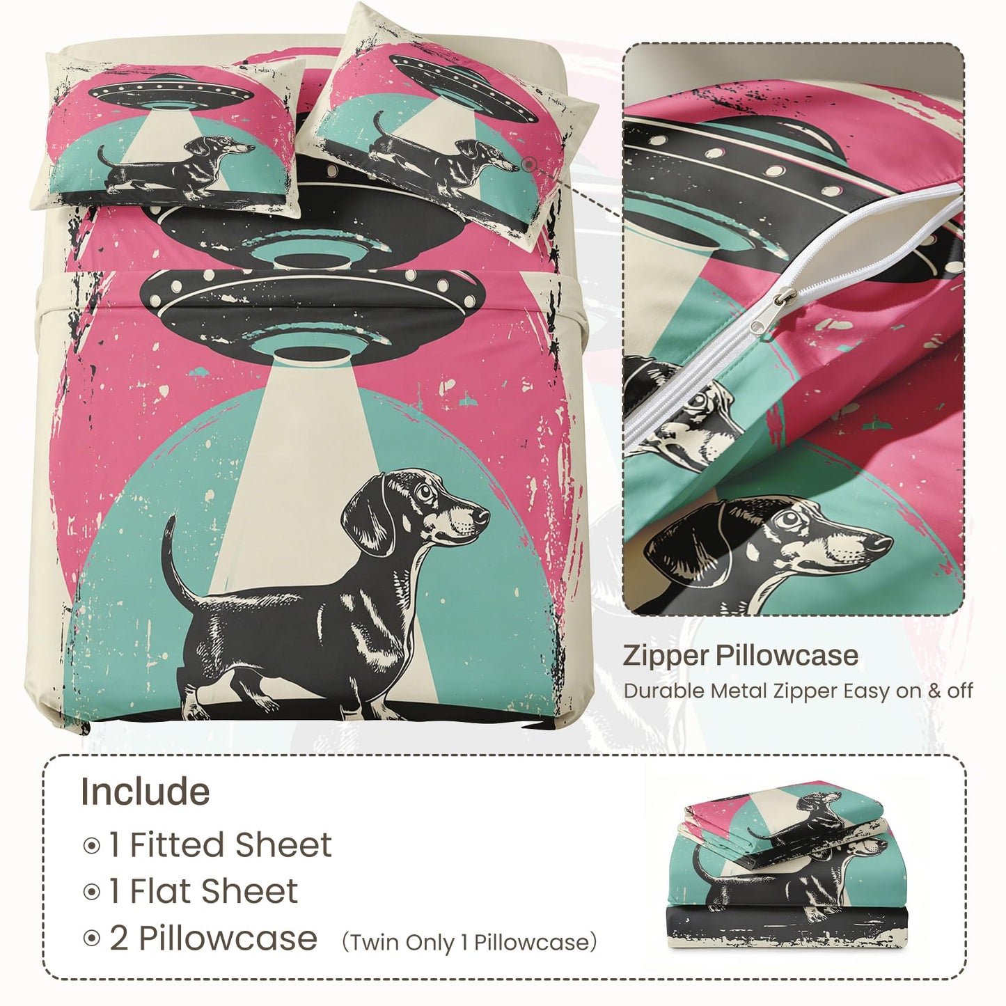 Dachshund Queen Bedding Set Boys UFO Sheet Sets