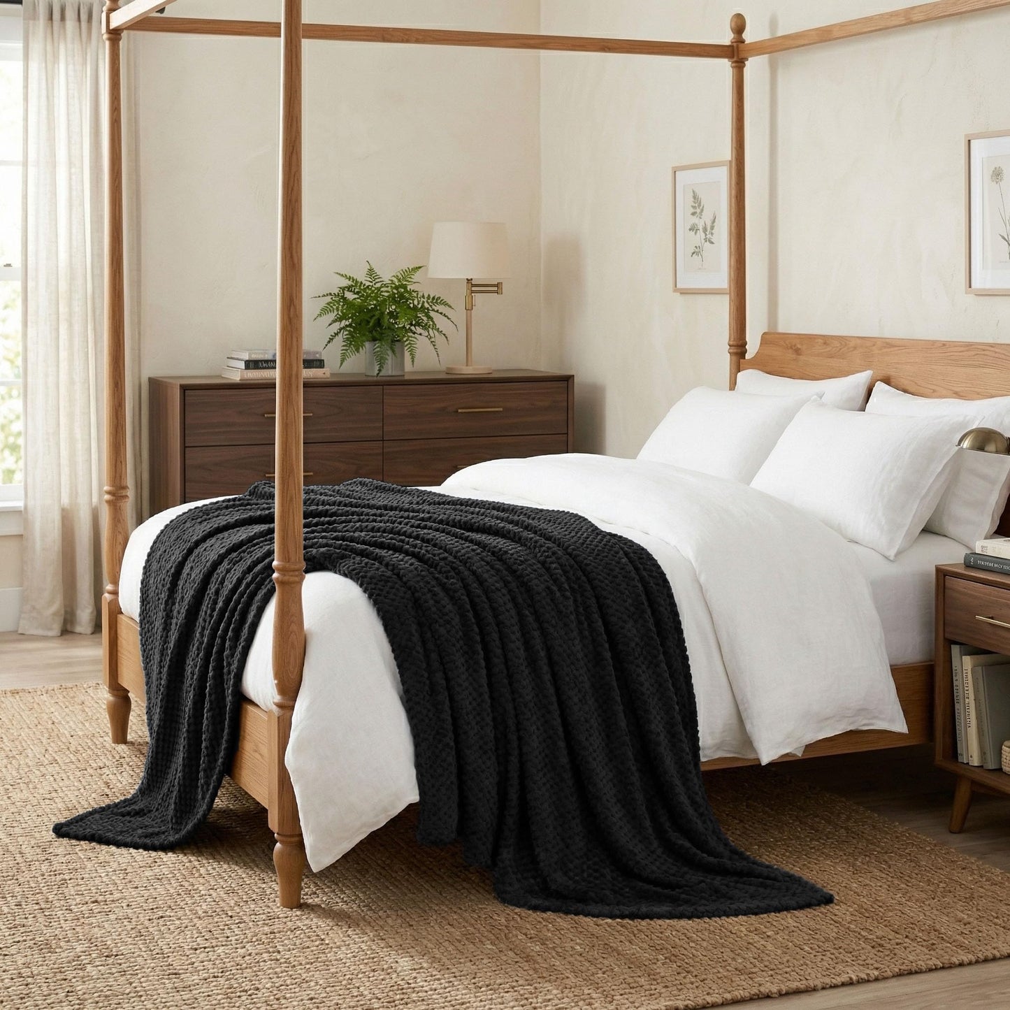 Superior Lily Pebbled Fluffy Fleece Blanket, Artisanal Popcorn Texture Soft Throw for Couch, Bed and Living Room Decor, Bedroom Essentials, Extra Cozy Fuzzy Warm Cover, Full Queen Size, Black