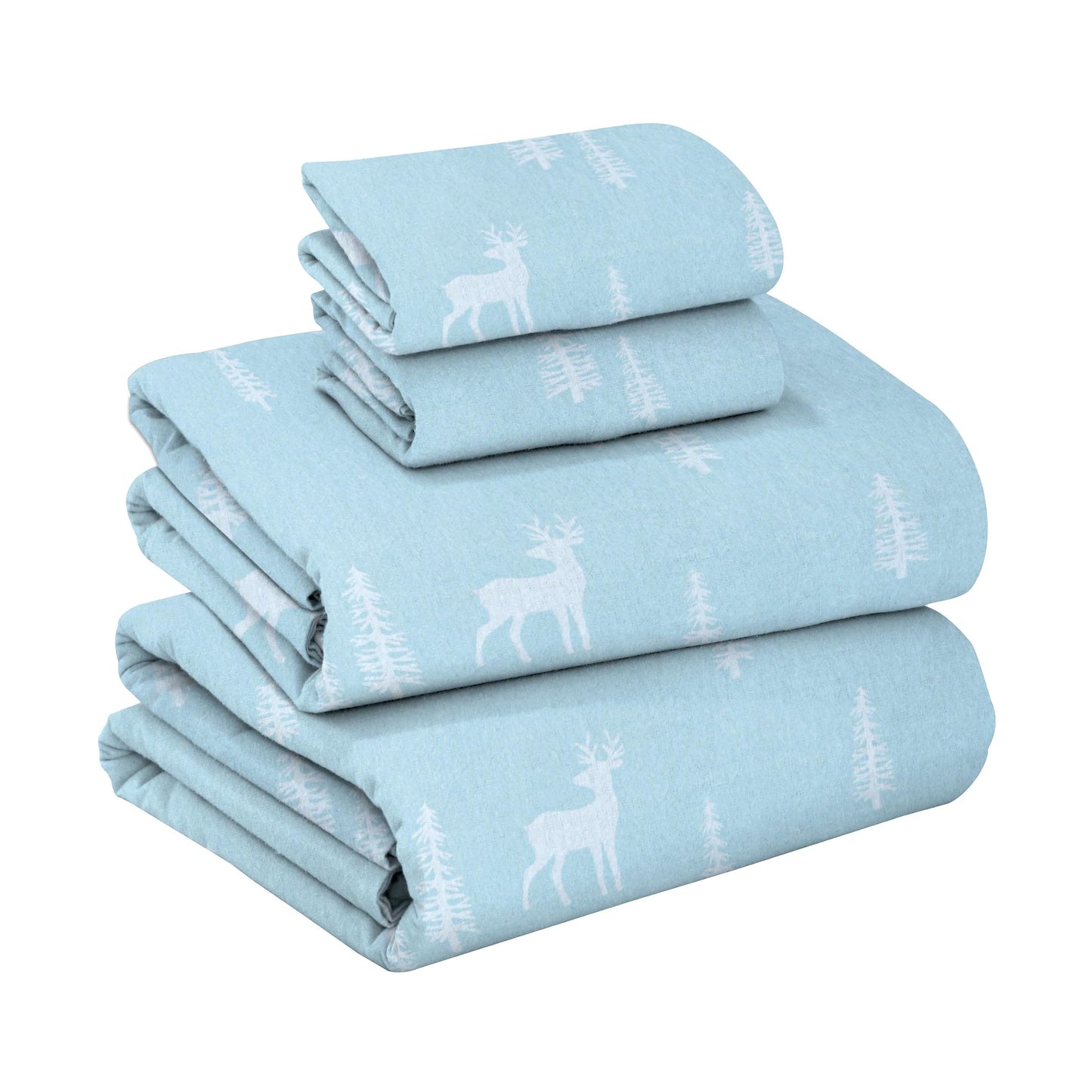 RUVANTI Flannel Sheets Queen Size - GOTS Certified 100% Organic Cotton, 4 Piece Warm, Soft & Breathable Set, Deep Pocket Snug Fit, Double Brushed Cozy All Season Bedding, Blue Pine
