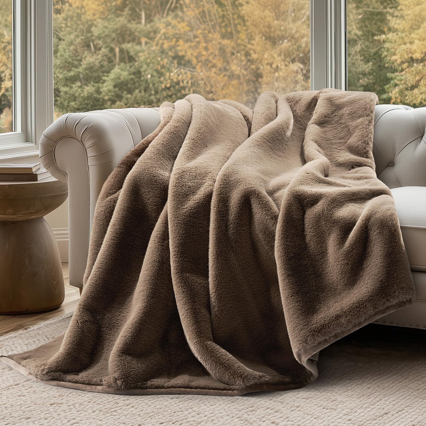EVERGRACEHOME Ultra Soft Luxury Fluffy Mink Faux Fur Throw Blanket, Thick Warm Fall Winter Blankets for Bed, Couch, Cozy Plush Reversible Blanket for Chair, Sofa (Natural Tan, 60"x80")