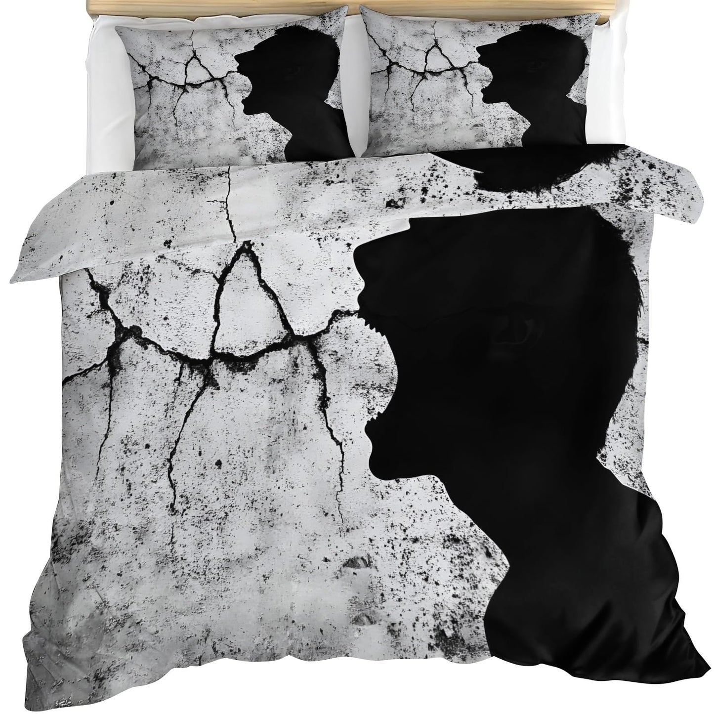 PAISUOQ Abstract Duvet Cover Full, Funny Man Bedding, Black & Gray Comforter Cover with 2 Pillow Cases, 3 Pieces with Zipper & Ties, Bedroom Decor & Gifts