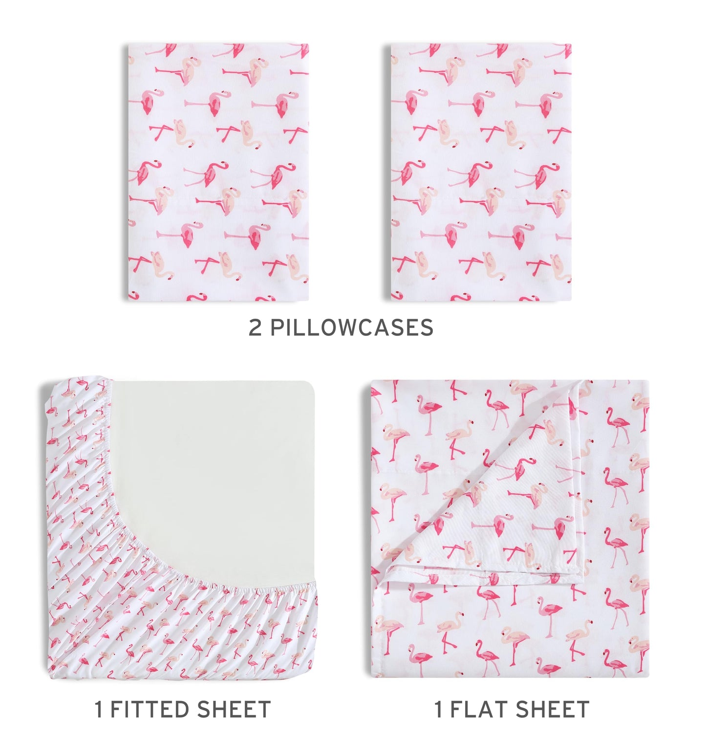 Beatrice Home Fashions Printed Microfiber Sheet Set, Soft Comfortable Easy Care, Includes 1 Fitted Sheet with 12" Deep Pockets, 1 Flat Sheet, Pillowcase, Full, Pink Flamingo