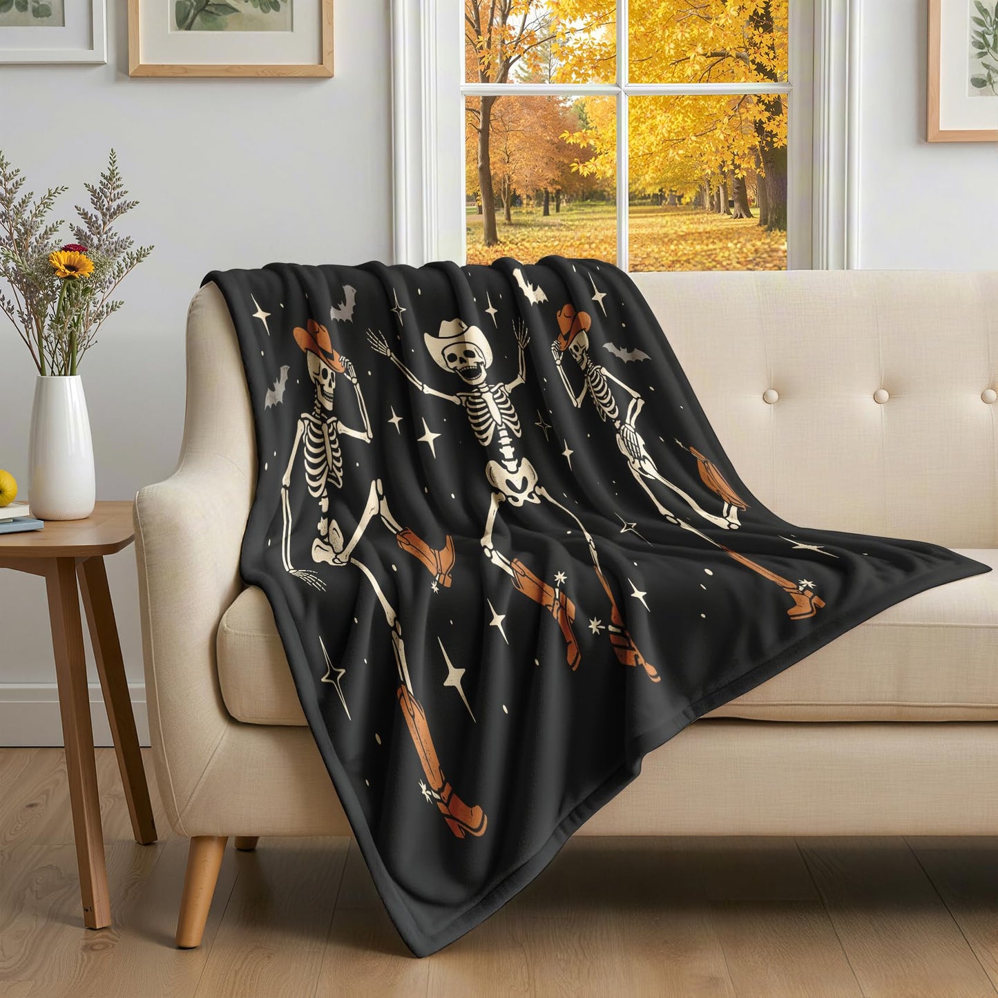 GEDAEUBA Skeleton Blanket Cute - Halloween Dancing Skeleton Bat Fleece Blanket Throw, Soft Cozy Blankets & Throws for Couch, Bed, and Sofa, 50x60 inches