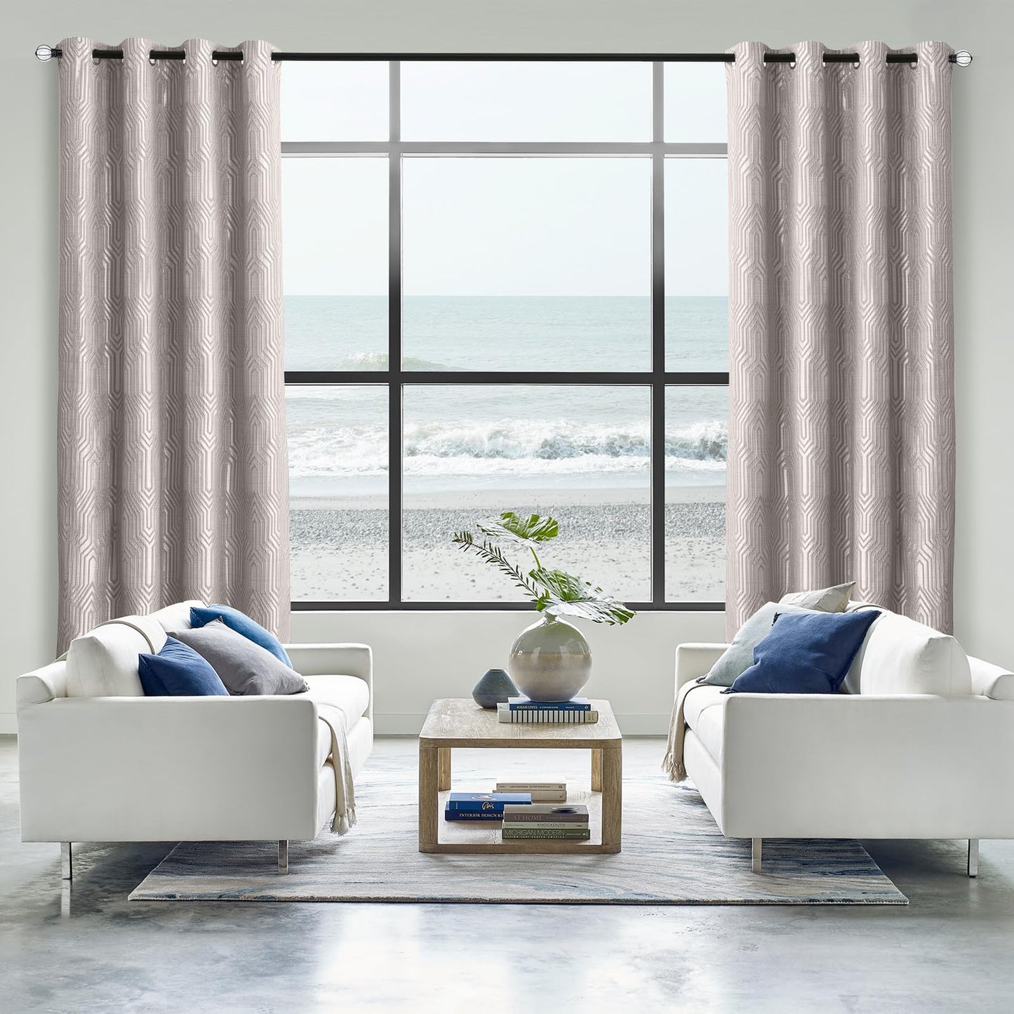 Drapexpert Mocha and Silvery 100% Blackout Curtains 96 Inch Length 2 Panels, Jacquard Thermal Insulated Noise Reducing Grommet Drapes for Bedroom Living Room, 2pcs, 52" W x96 L