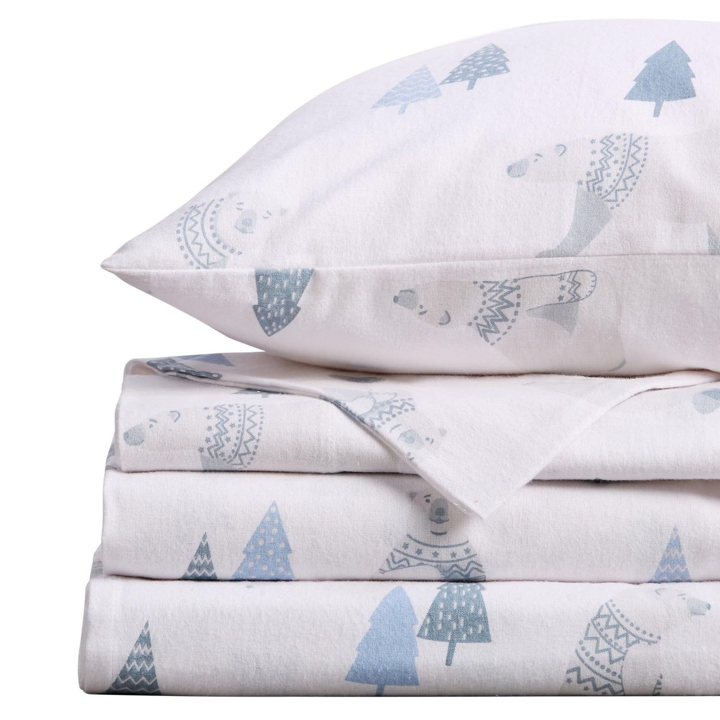 Market & Place 100% Turkish Cotton Flannel Sheet Set | 4 Piece Deep Pocket Novelty Cozy Winter Bed Sheets | Double Brushed for Extra Softness & Comfort | Alpine Collection (Queen, Polar Bears)