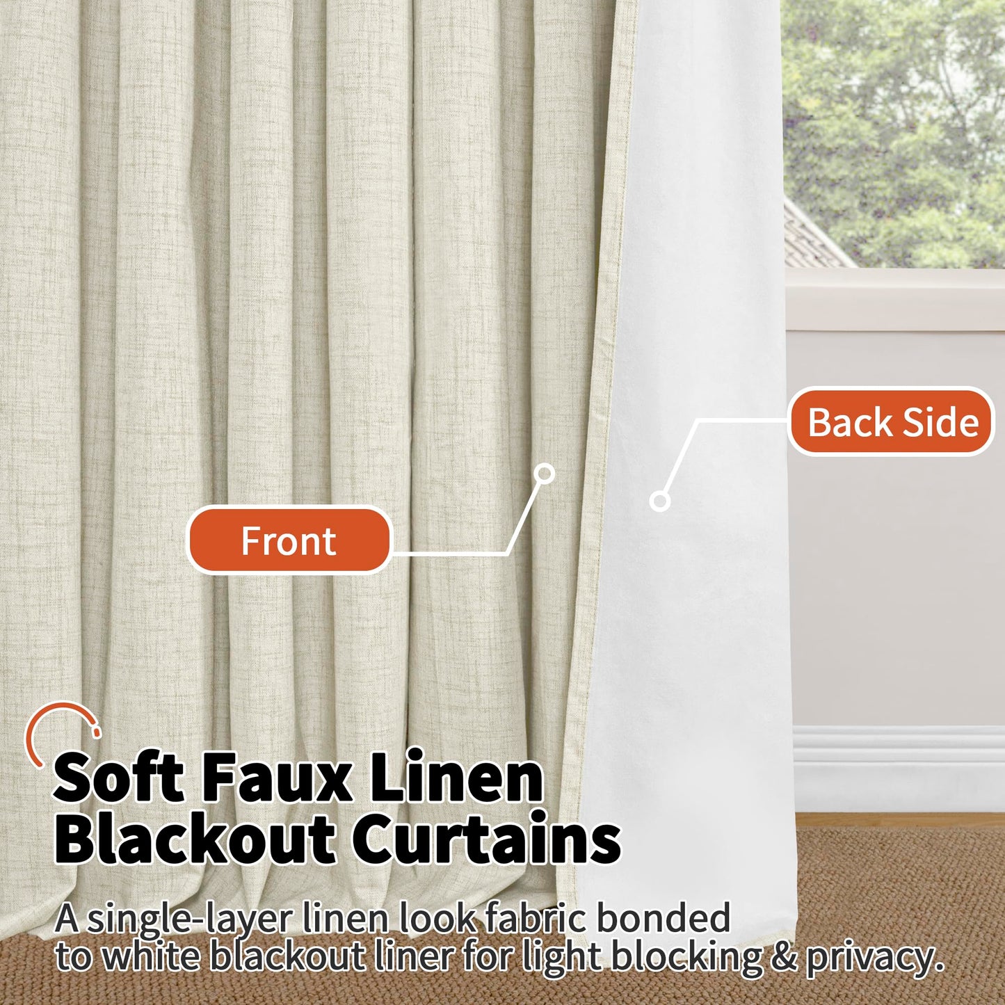 Lajode Blackout Curtains for Bedroom - Linen Black Out Curtains 84 Inch Long Thermal Insulated Burlap Grommet Window Drapes for Farmhouse Living Room Darkening, 2 Panels, Each 52" Wide, Natural Cream