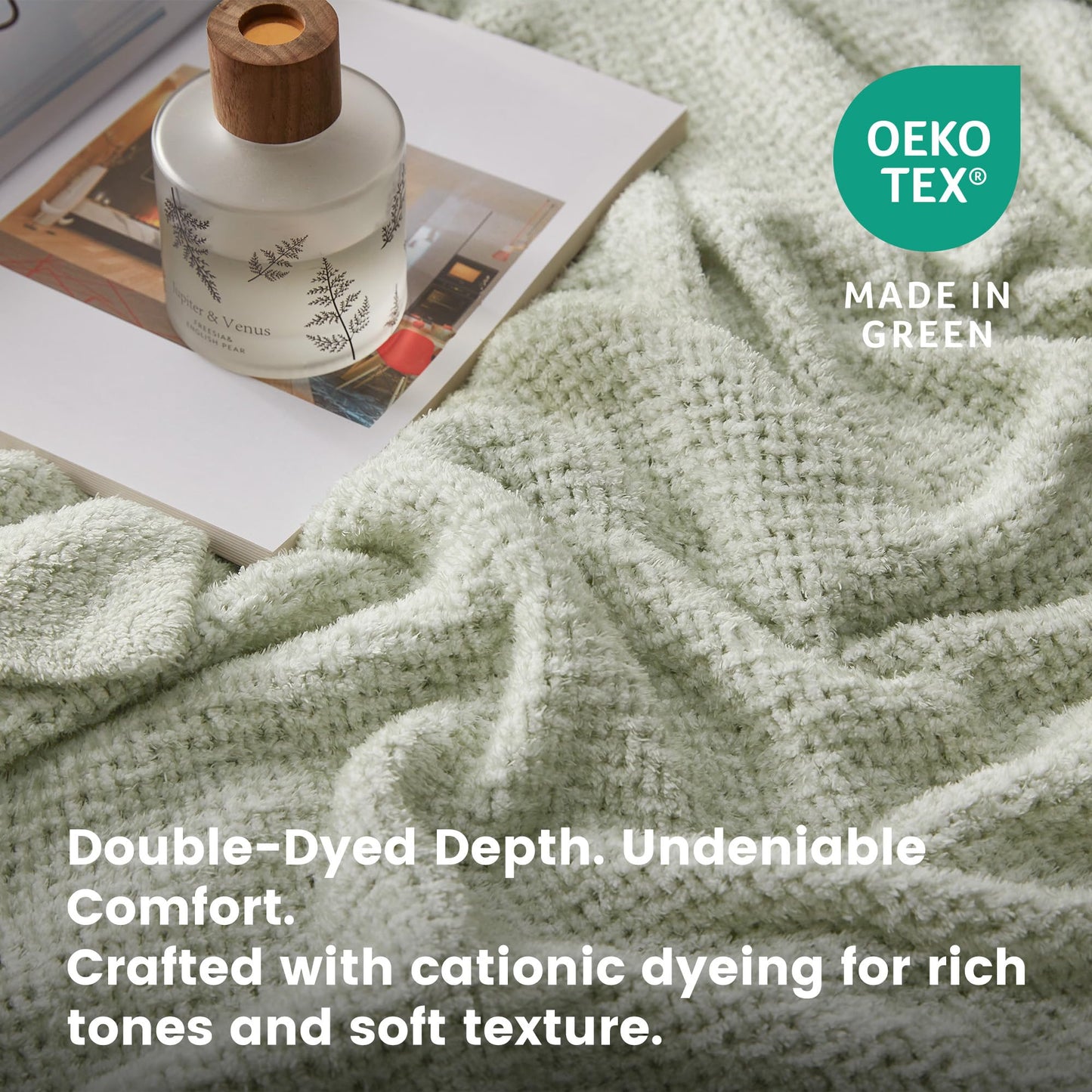 SLEEP ZONE Decoration Throw Blanket for Couch, Jersey Knit Luxury Blankets for Bed Living Room Sofa Chair 90"x90", Light Green