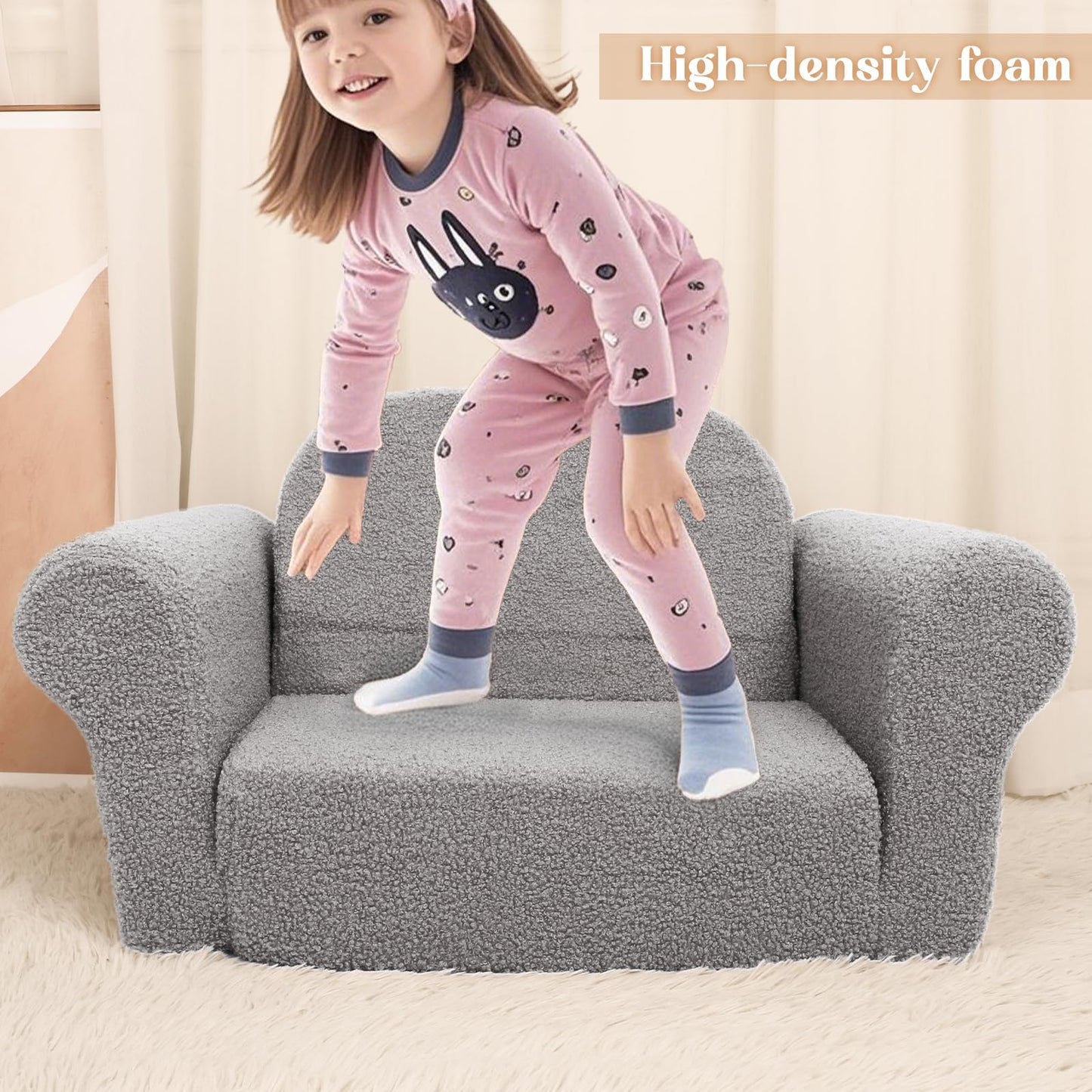 Hrebr Chairs for Toddler, 2-in-1 Toddler Soft Teddy Baby Couch Fold Out, Convertible Chair to Lounger for Girls and Boys|Safety Certified | Gift for Children