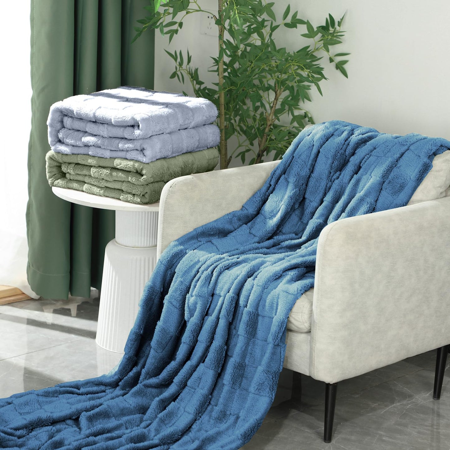VitalCozy 3 Pack Fleece Throw Blanket Twin Size - Soft Warm Plush Lightweight Fuzzy Blanket Bulk for Couch, Bed, Home, Travel, Camping, 60" X 80"(Green, Silver Gray, Blue)