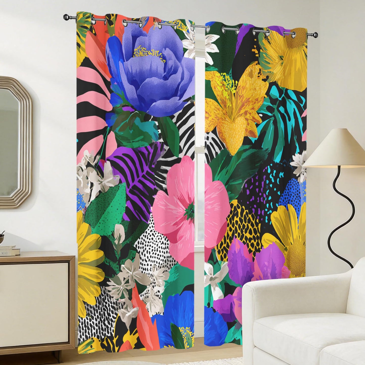Colorful Floral Blackout Curtains for Bedroom 45 inch Long, Animal Print Patterned Curtain Thermal Insulated Room Darkening Window Drapes for Living Room 2 Panels cc76ll1Y