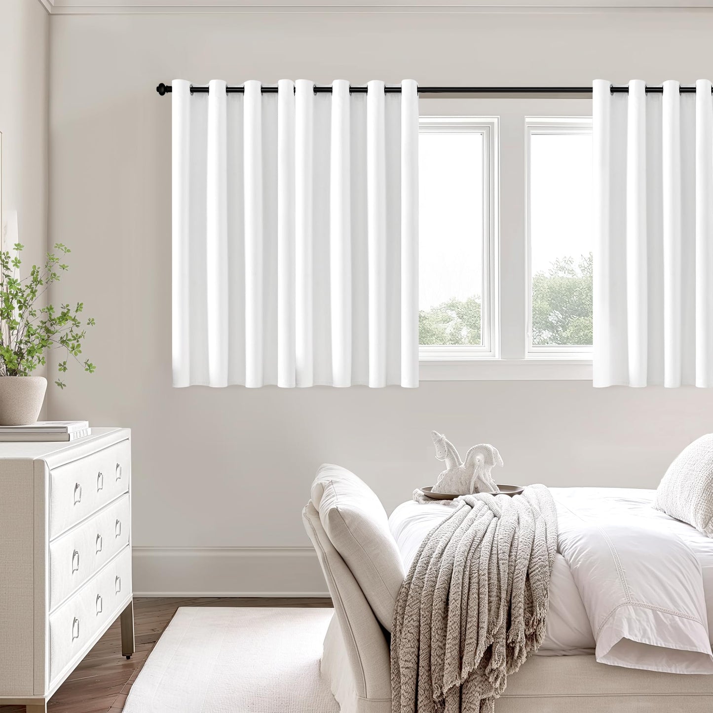 ChrisDowa 100% Blackout Pure White Solid Curtains 45 Inches Long 2 Panels for Bedroom Living Room,Farmhouse Room Darkening Thermal Insulated Soundproof Grommet Top Window Treatment Drapes,52x45
