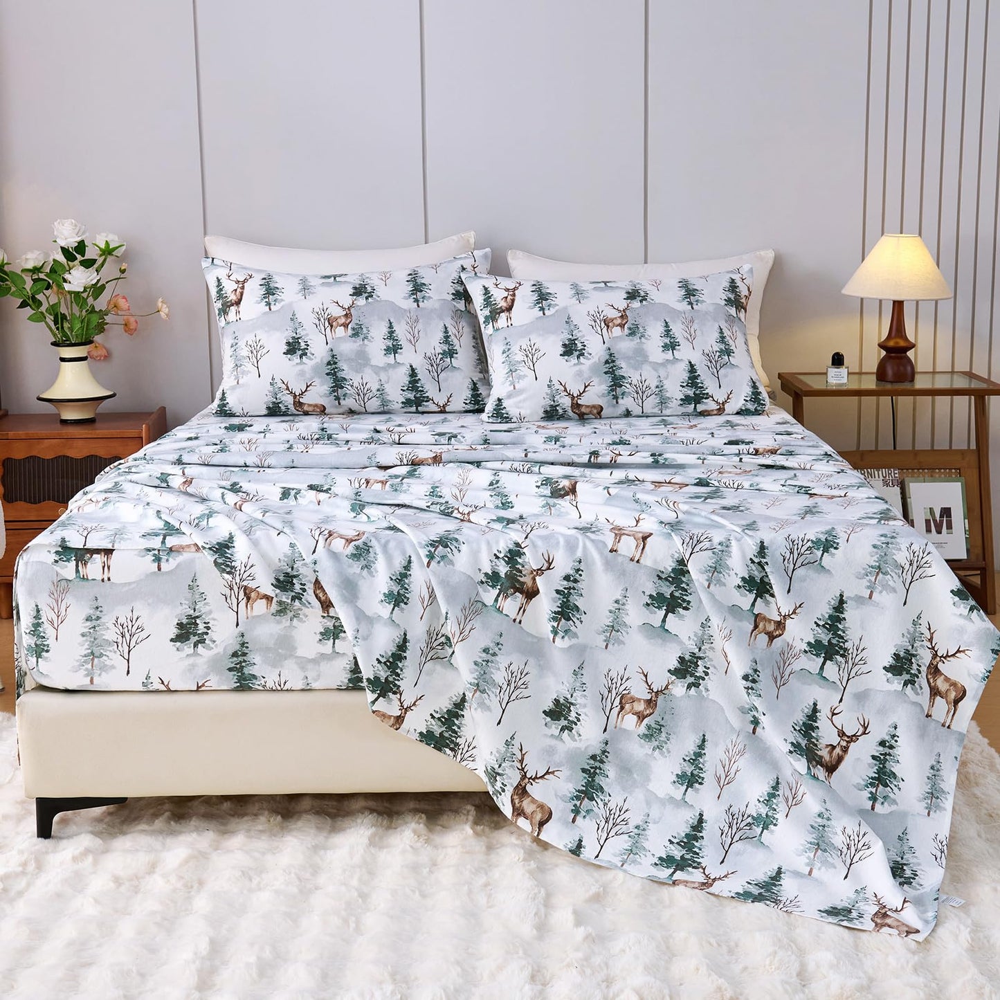 LANYETON 100% Cotton Flannel Sheets, Ultra Soft Cozy Warm Bed Sheets Set for All Season, 16" Deep Pocket, 3PC, Twin