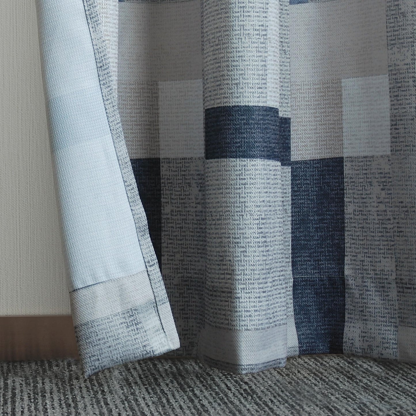 No. 918 Blockade Geometric Blocks Semi-Sheer Grommet Curtain Panel, 40" x 84, Navy