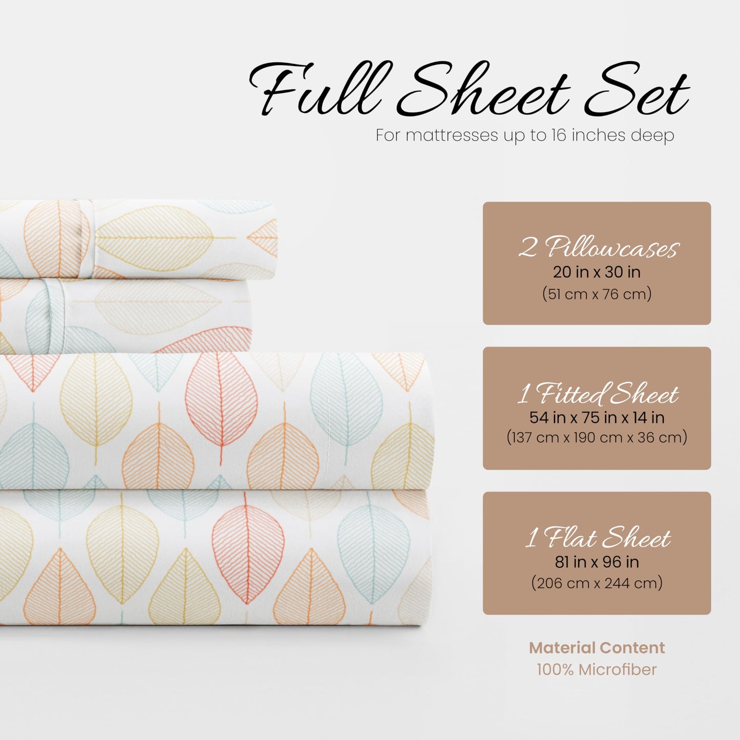 Linen Market Double-Brushed Patterned Microfiber Full Sheet Set 4 Piece – Oeko-TEX Certified Ultra Soft & Wrinkle-Free - 16" Deep Pocket Sheets - Easy Care Full Size - Fall Foliage Yellow