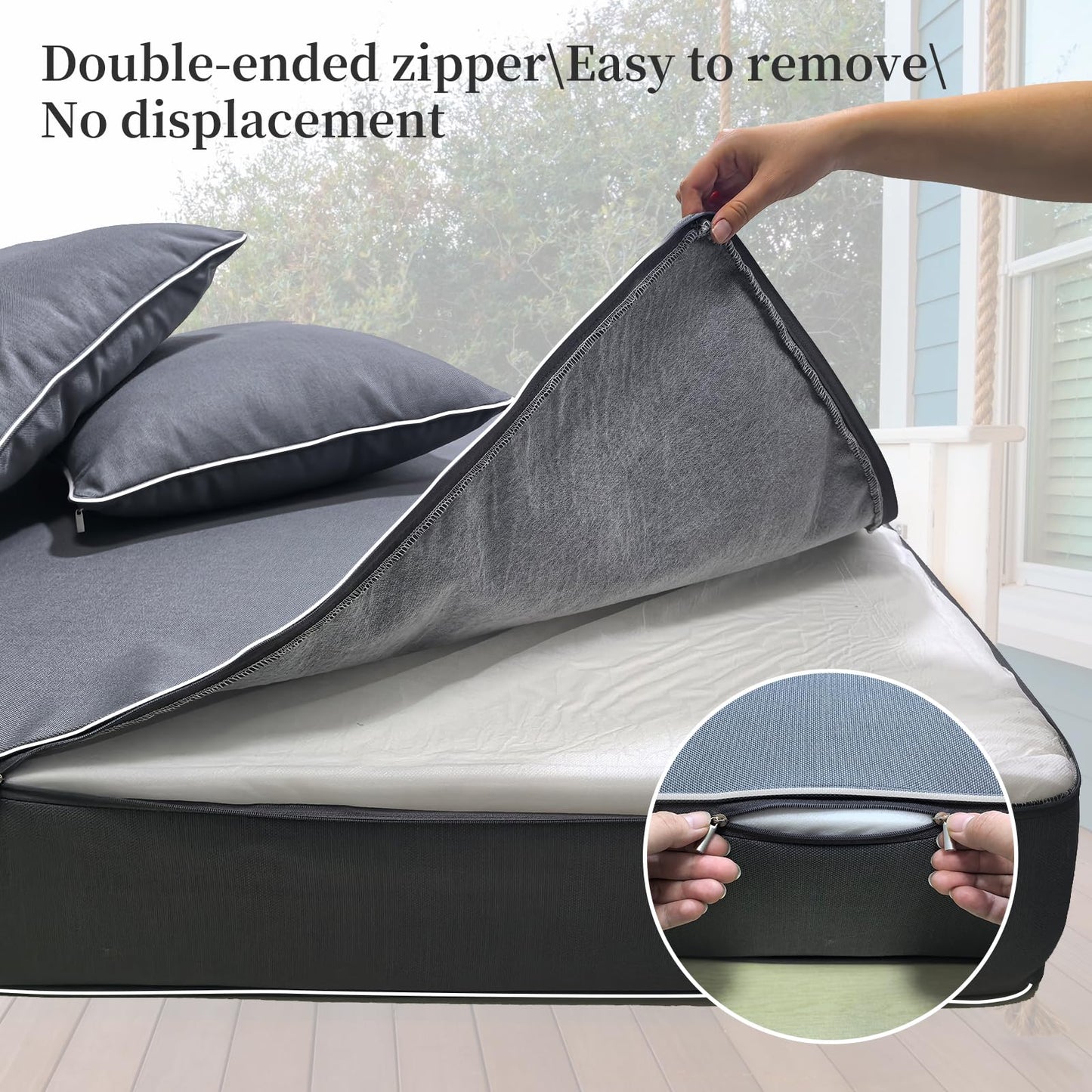 ZOALXZNT Twin Size Porch Swing Bed Cushion Cover,Waterproof Outdoor Twin Mattress Cover for Daybed,Outdoor Daybed Cushion Bolster Pillow Fitted Sheet Covers,Only Covers (Dark Gray, 75 * 39 * 6in)