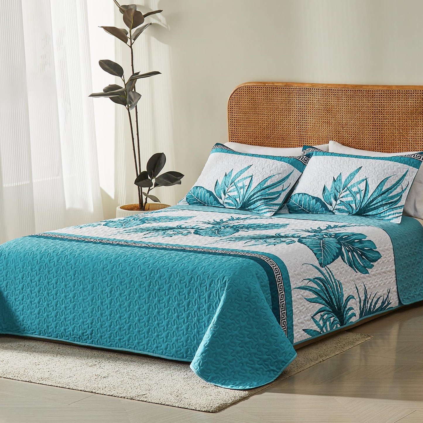 OARAGE Quilt Bedding Set, Blue Queen Comforter Set, Full Size Bedding Comforter Sets, Soft Lightweight Bedspread, Ultrasonic Microfiber Bed Coverlet for All Season (1 Quilt,2 Sham)