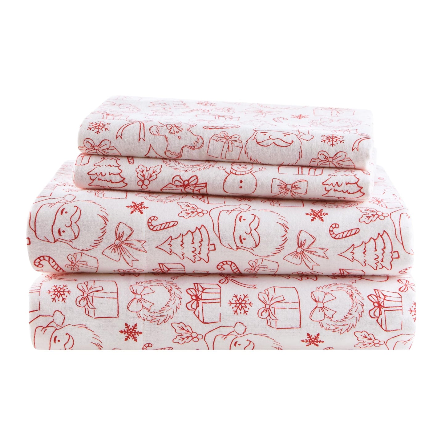 Intelligent Design Flannel Sheets Full, Cozy Soft 100% Cotton Flannel Bedding, Printed Warm Full Sheets Set, Ultra Soft Cold Weather Bed Sheet Set, Holiday Doodles, 4 Piece