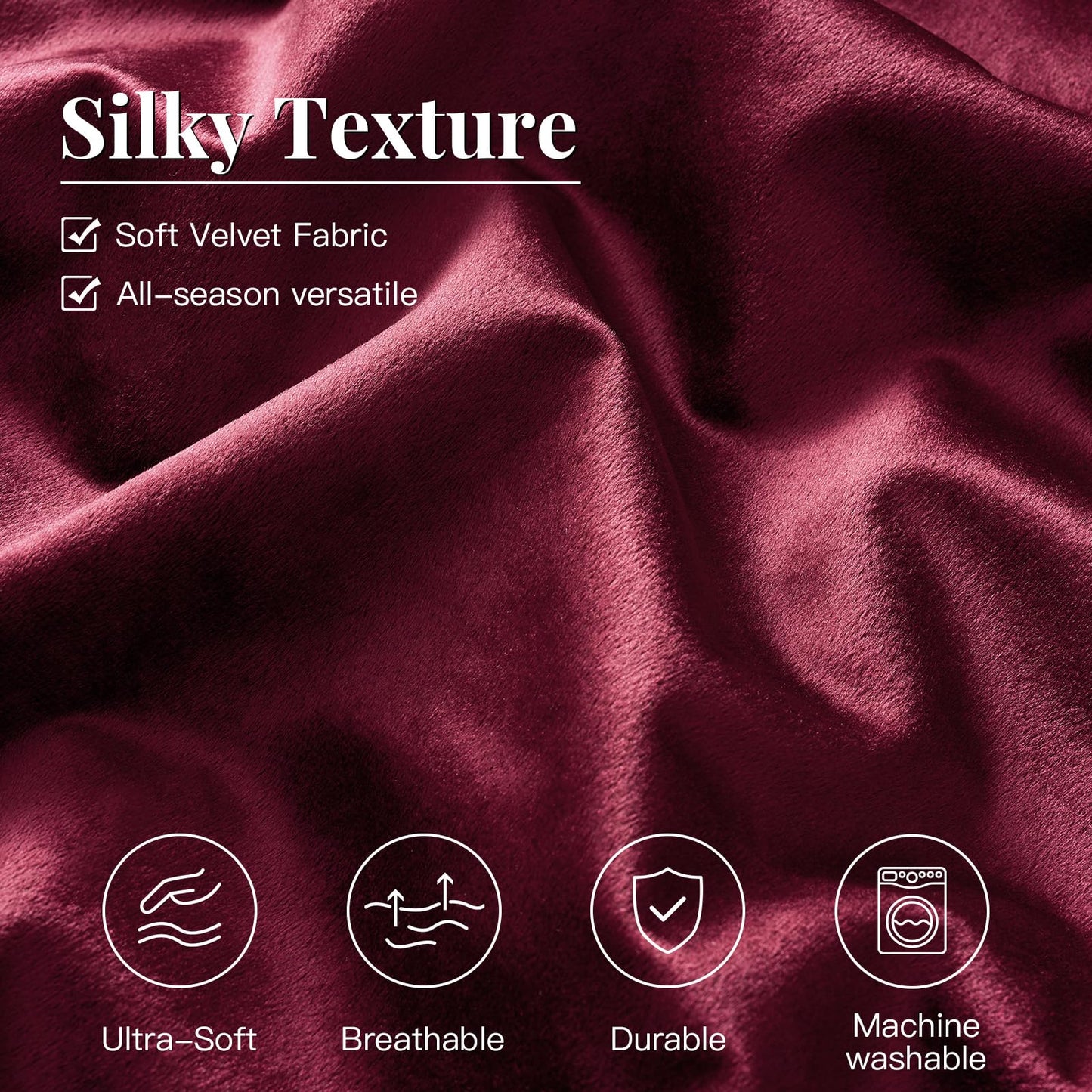 Bedding Velvet King Comforter Sets: Burgundy 3 Pieces Luxury Ultra Soft Bed Set Suitable for All Seasons - Cozy Striped Modern Rustic Lightweight Men Women Bedroom King Size Comforters with 2 Shams
