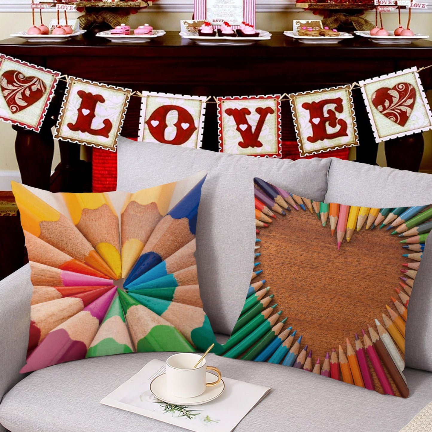 EL Station Valentine's Day Soft Throw Pillow Covers Couch Square Velvet Pillow Case Decorative Cushion Cover 18x18 Inch Set of 4