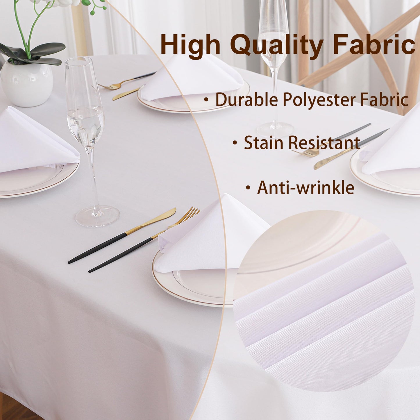 Viiamacki White Oval Tablecloth, 52 x 70 Inch, Stain and Wrinkle Resistant Machine Washable Polyester Table Cloth, Fabric Table Cover for Dining Buffet Party and Outdoor Table