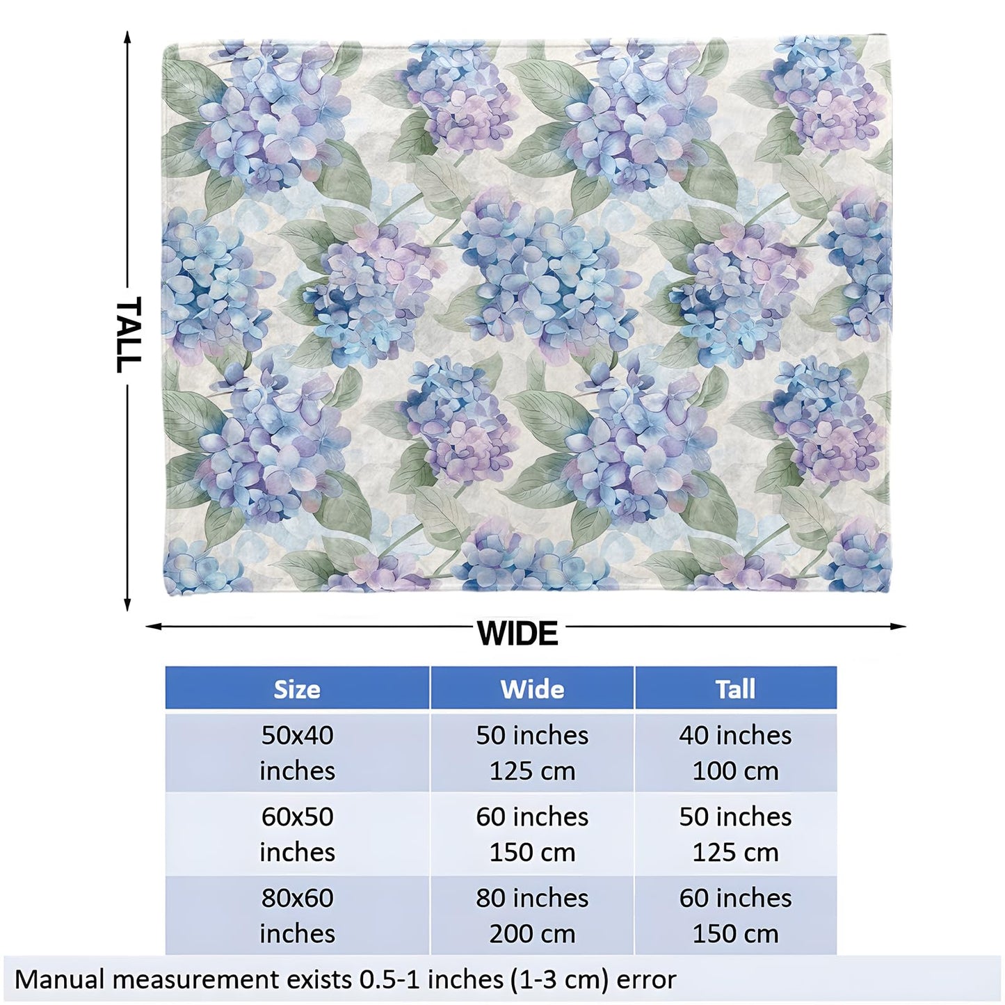 Hydrangea Floral Throw Blanket for Girls Boys Kids Adults, 50x60 in, Cozy Flannel Blanket for Bedroom, Camping, Couch, Room Decor, Fuzzy Warm Soft Gifts