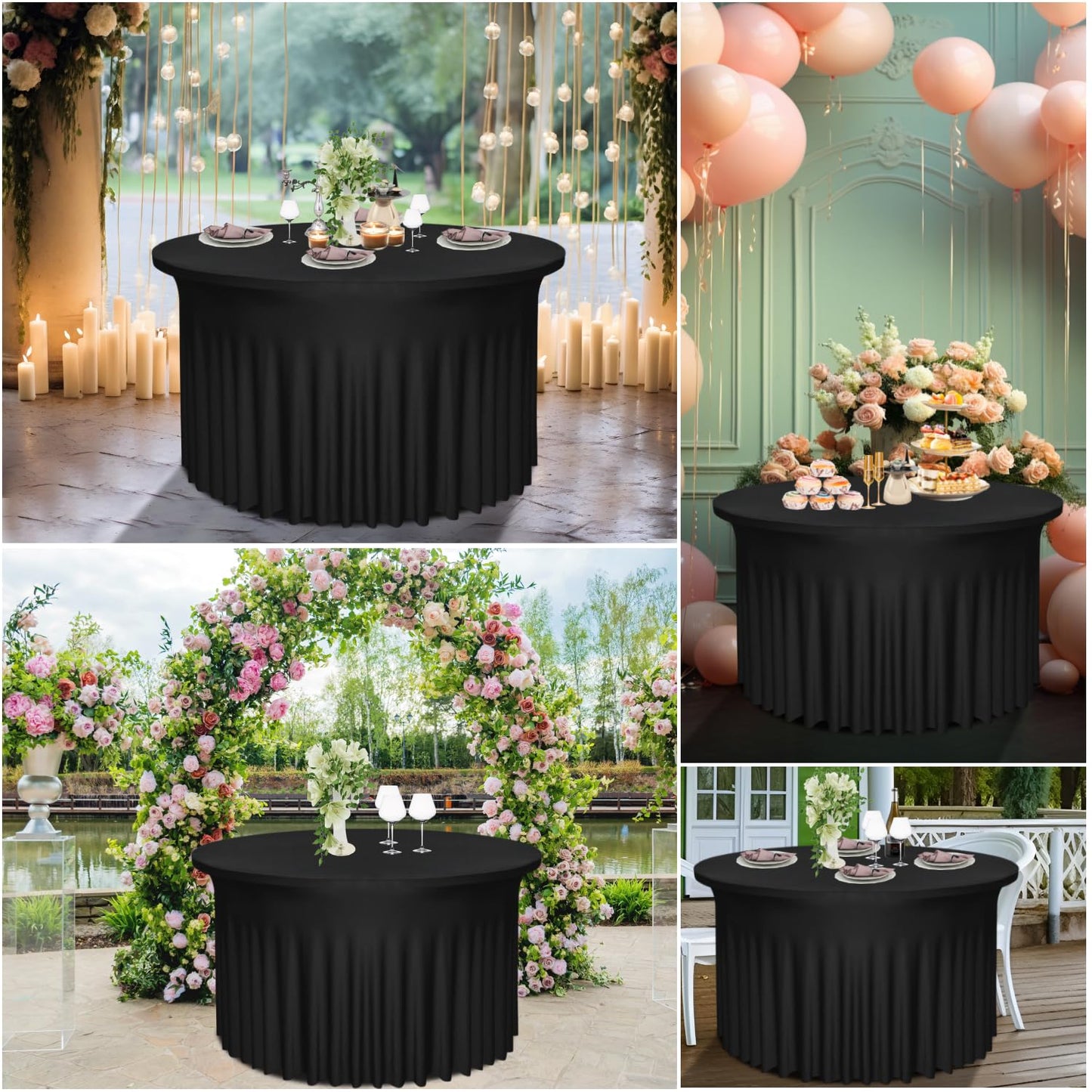 Yoquare 2 Pack 48" Diameter x 30" Height Black Table Skirt | Fits 4FT Round Tables |Polyester Spandex Round Table Cloths with Skirt|Stain 、Wrinkle Resistant、 for Wedding,Party,Dining,Banquet
