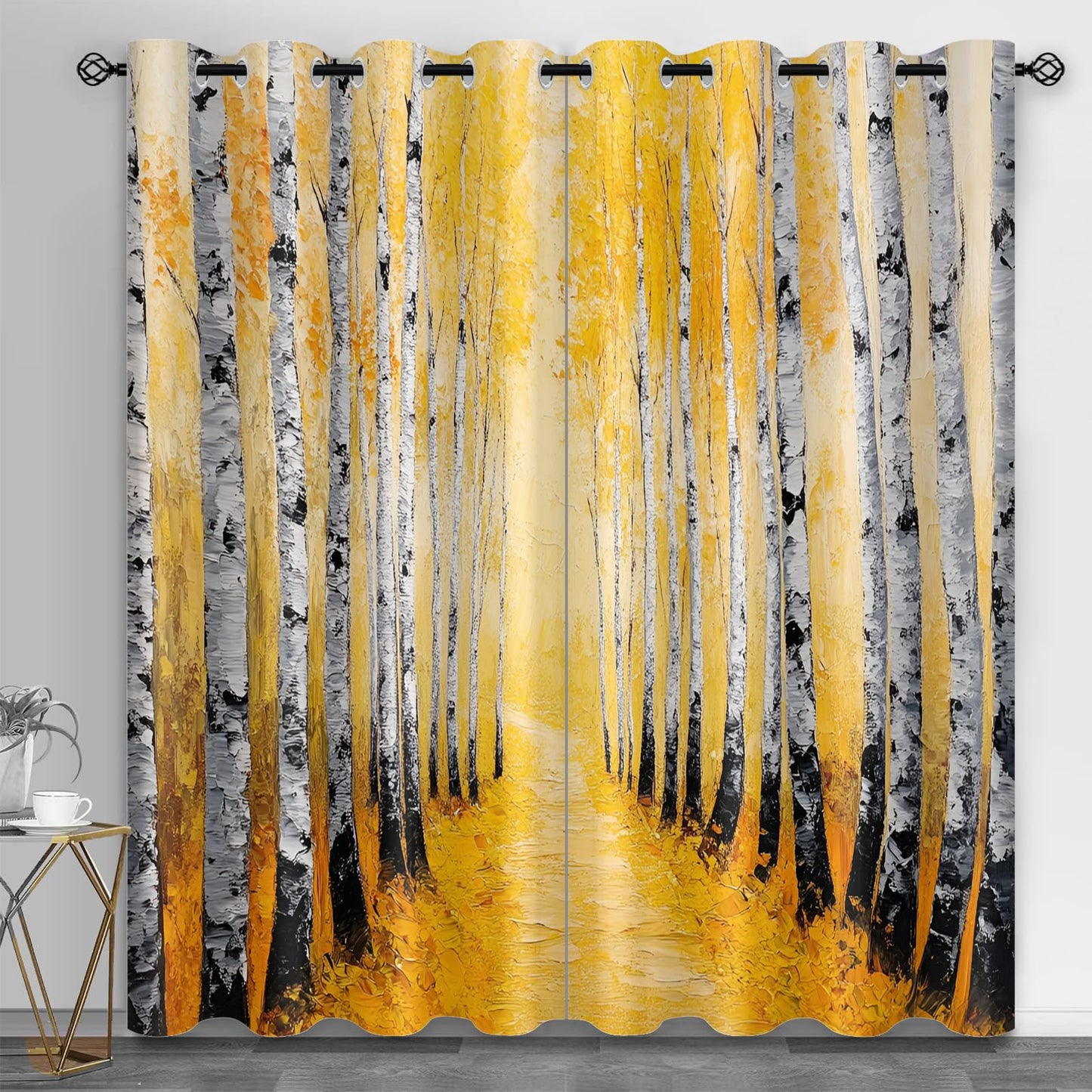 JAXIUOF Autumn Forest Blackout Curtains for Bedroom 84 Inch Long 2 Panels, Birch Trees Window Curtains, Forest 3D Printed Drapes, Grommet Top Window Treatments for Living Room Kitchen Decor