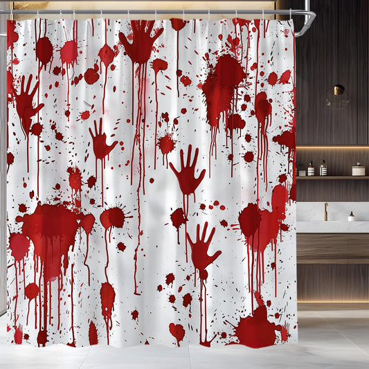 HWSSHW Bloody Halloween Shower Curtain Scary Horror Blood Handprint Red Splash Gothic Spooky Mysterious Terror Fabric Bathroom Decor Bath Curtain with Hooks