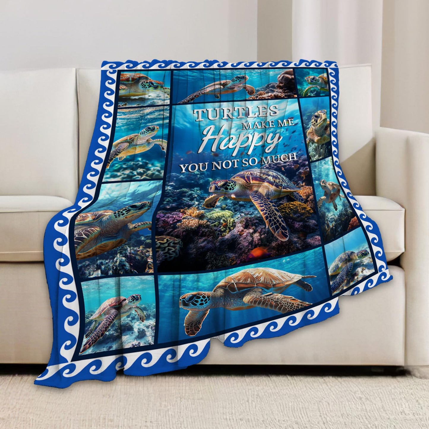 Turtle Blanket, Ocean Throw Blanket, Blue Ocean Blankets, Turtle Gifts, Turtles Stuff Fleece Flannel Plush for Women Men Boys Girls Lover Adults Soft Bedding for Sofa Bed Office Home Decor 50"X40"