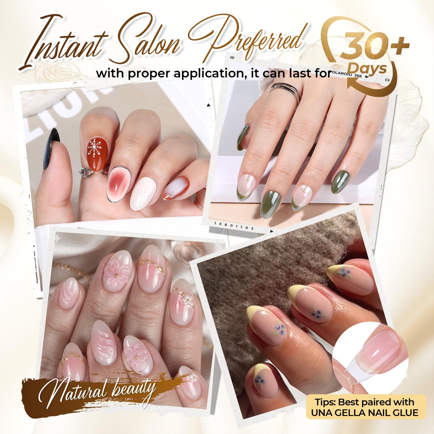 UNA GELLA Short Oval Almond Fake Nails 504pcs Press on Nails Pre-shape Short Almond Round Gel Nail Tips for Full Cover Acrylic False Nails For Nail Extension Home DIY Salon 12 Sizes False Gelly Tips
