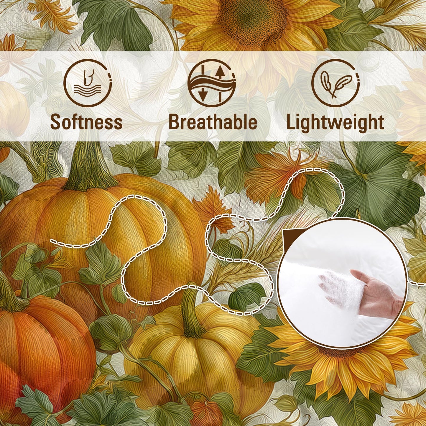 BlessLiving 3-Piece Fall Quilt Set King Size, Soft Microfiber Lightweight Pumpkin Mushroom Pattern Bedspreads Coverlets Bedding Set with 2 Pillow Shams for All Seasons, Autumn Bed Cover for Adults