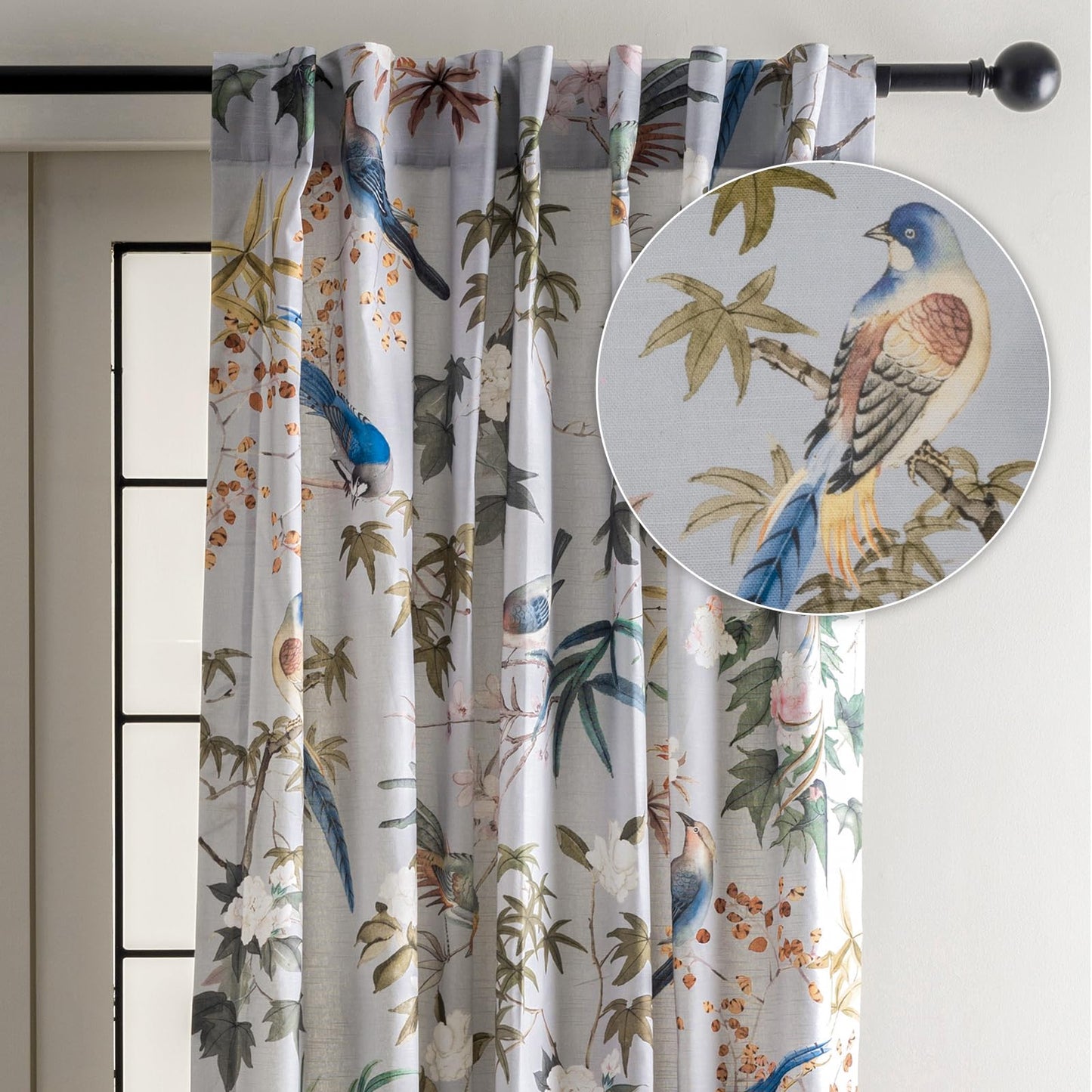Maison d' Hermine Curtains for Living Room 100% Cotton 96 inch Length One Panel Light Filtering Curtains for Windows with Rod and Loop Pockets Spring Summer (Hokuzai - Grey, 50" W x 96" L)